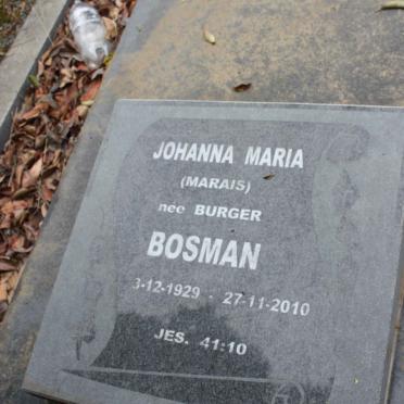 BOSMAN Johanna Maria formerly MARAIS nee BURGER 1929-2010