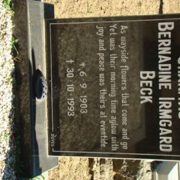 BECK Charitas Bernadine Irmgard 1903-1993
