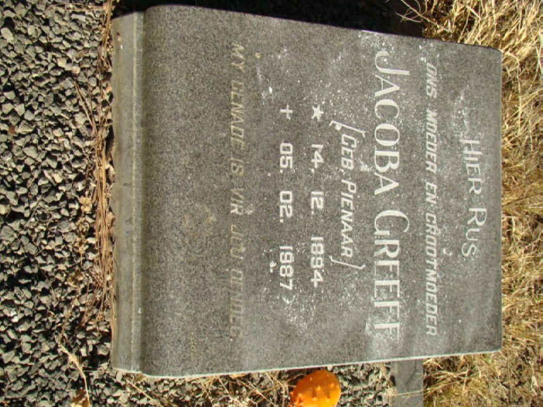 GREEFF Jacoba nee PIENAAR 1894-1987