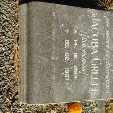GREEFF Jacoba nee PIENAAR 1894-1987