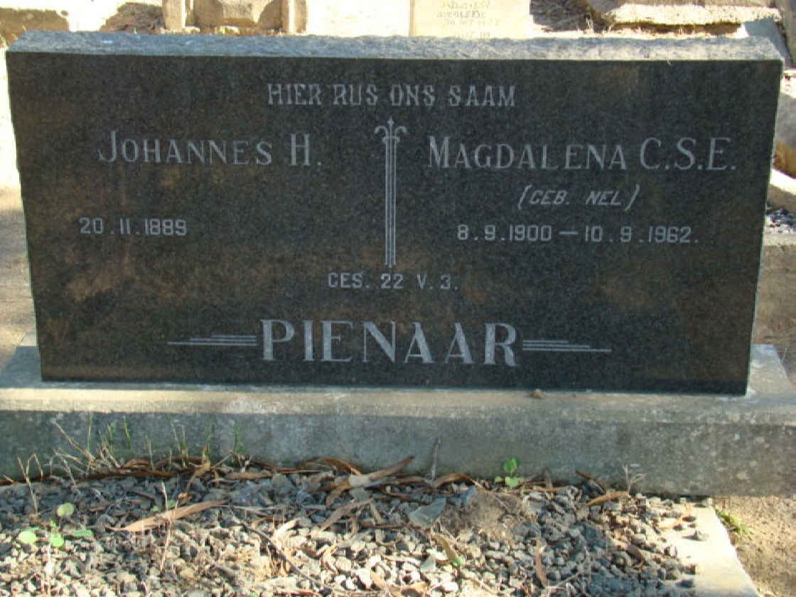 PIENAAR Johannes H. 1889- &amp; Magdalena C.S.E. NEL 1900-1962