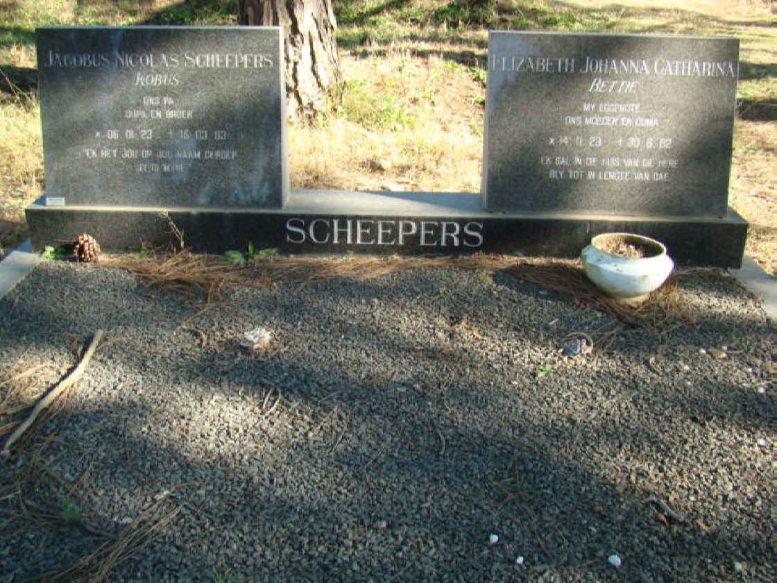 SCHEEPERS Jacobus Nicolaas 1923-1993 &amp; Elizabeth Johanna Catharina 1923-1982