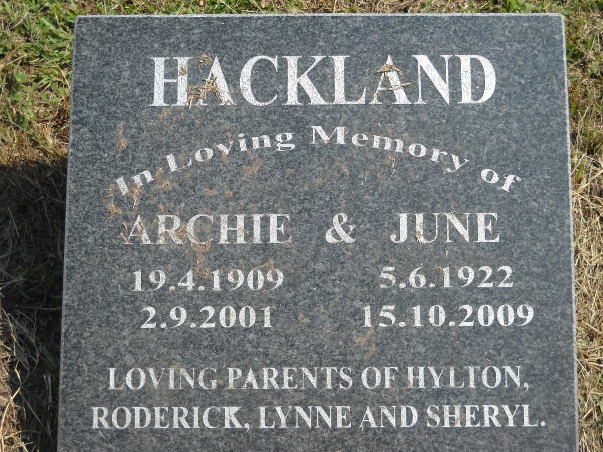 HACKLAND Archie 1909-2001 &amp; June 1922-2009