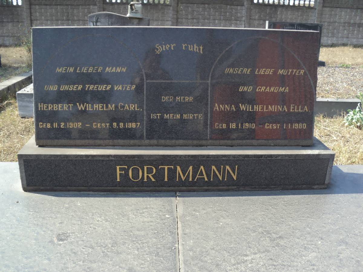 FORTMANN Herbert Wilhelm Carl 1902-1967 &amp; Anna Wilhelmina Ella 1910-1980