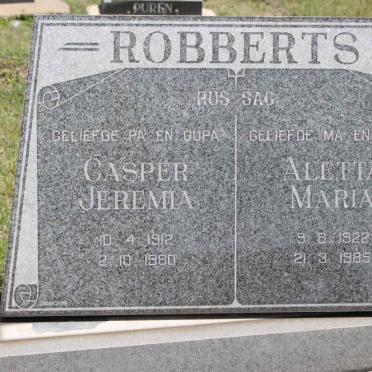 ROBBERTS Casper Jeremia 1912-1980 &amp; Aletta Maria 1922-1985