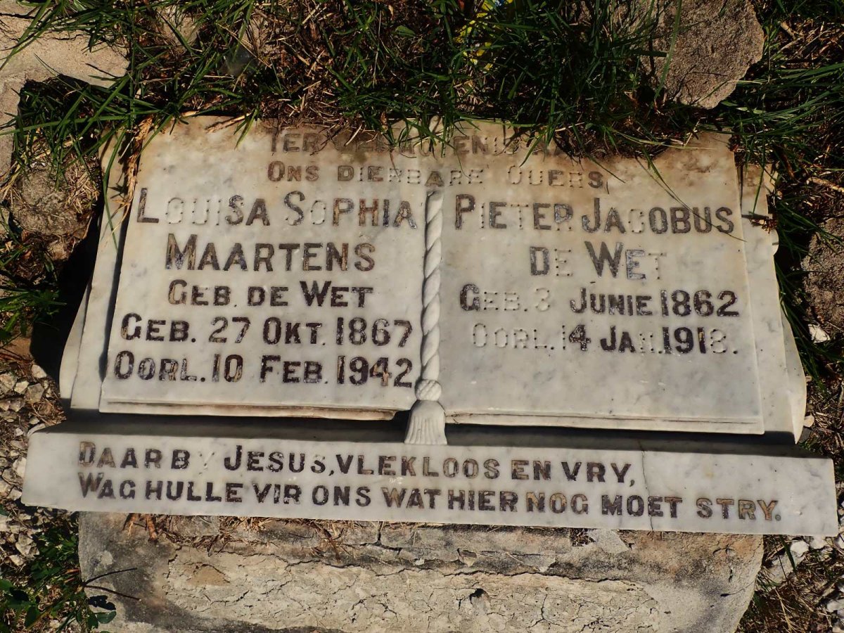 WET Pieter Jacobus, de 1862-1918 &amp; Louisa Sophia MAARTENS nee DE WET 1867-1942