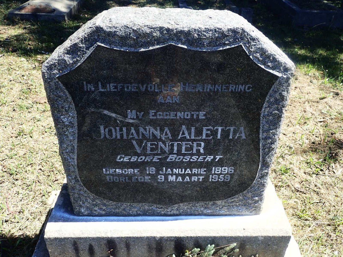 VENTER Johanna Aletta BOSSERT 1896-1959