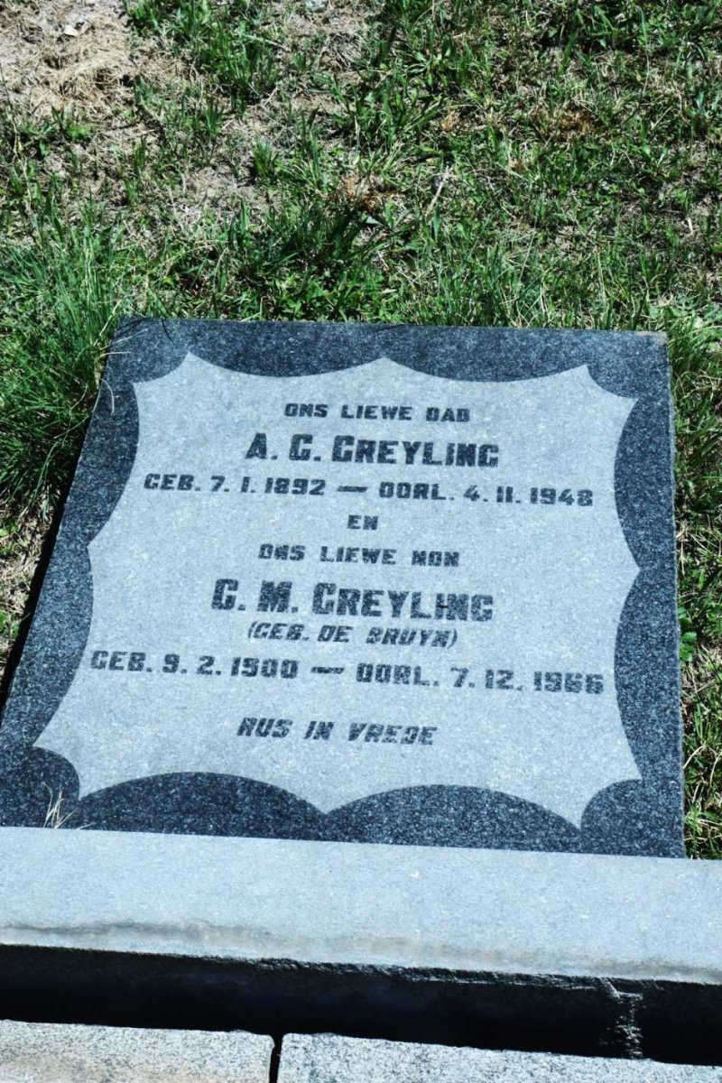 GREYLING A.G. 1892-1948 &amp; C.M. DE BRUYN 1900-1966