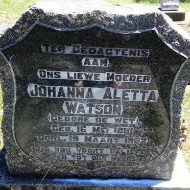 WATSON Johanna Aletta nee DE WET 1881-1962