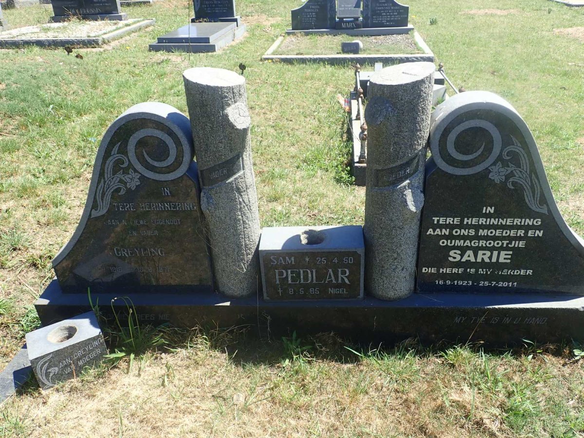 PEDLAR Greyling 1918-1971 &amp; Sarie 1923-2011