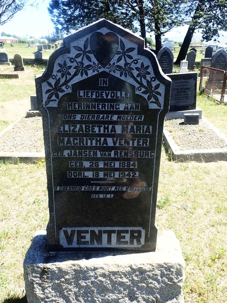 VENTER Elizabeth Maria Magritha nee JANSEN VAN RENSBURG 1884-1942