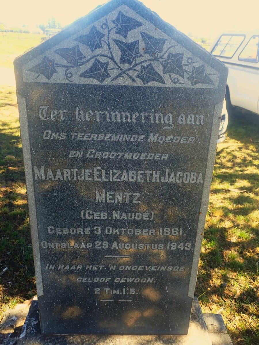 MENTZ Maartje Elizabeth Jacoba nee NAUDE 1861-1943