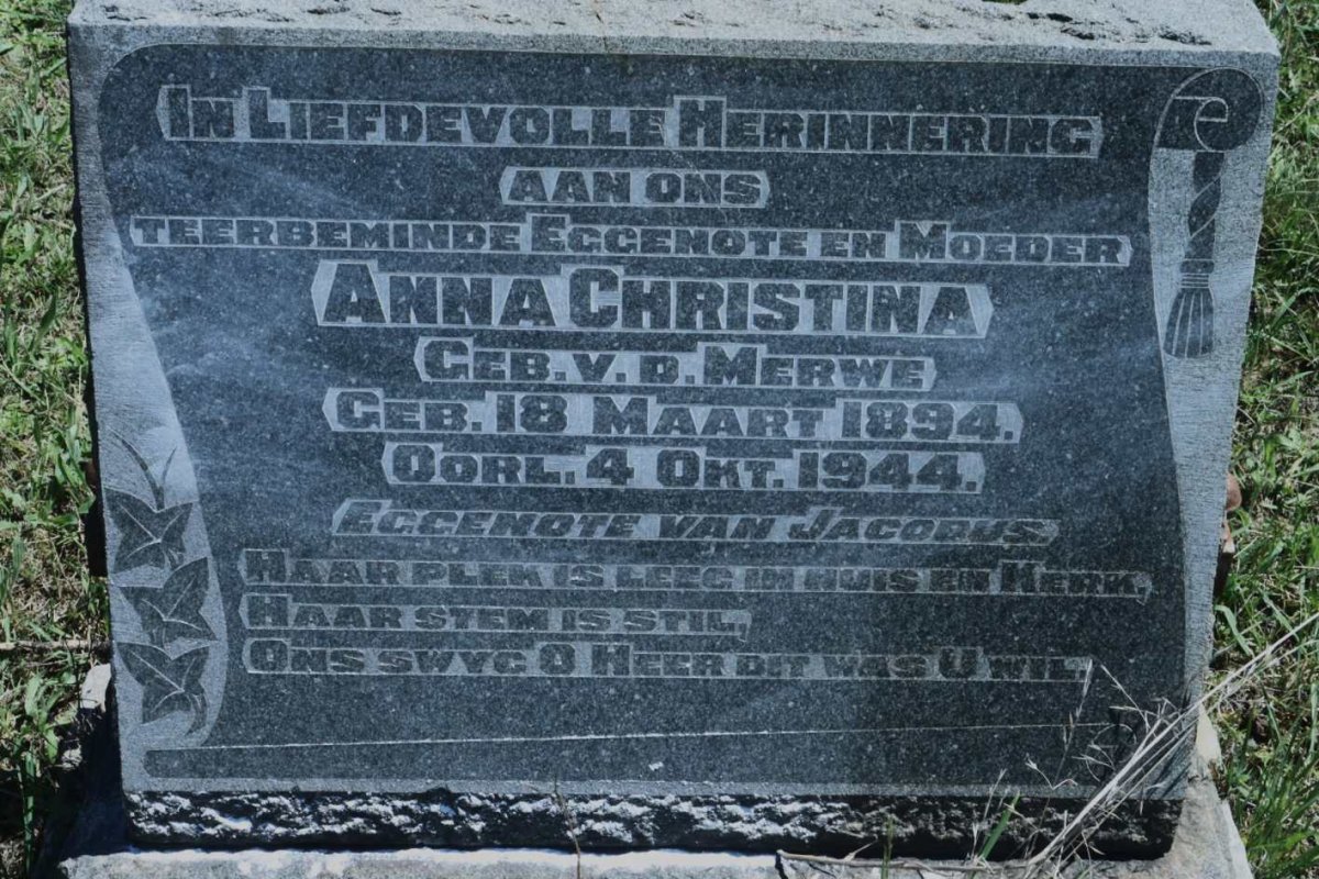 ? Anna Christina nee V.D.MERWE 1894-1944