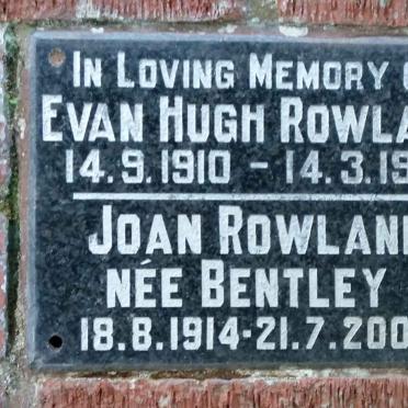 ROWLAND Evan Hugh 1910-1991 &amp; Joan BENTLEY 1914-2006
