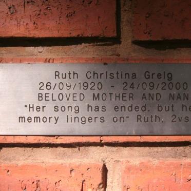 GREIG Ruth Christina 1920-2000