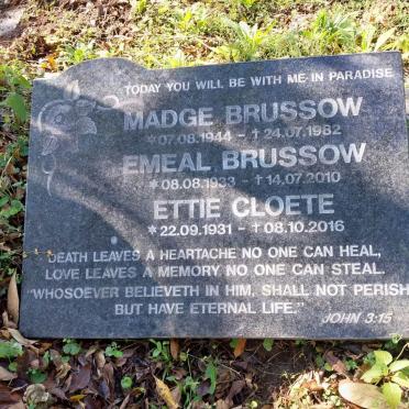 BRUSSOW Emeal 1933-2010 :: BRUSSOW Madge 1944-1982 :: CLOETE Ettie 1931-2016