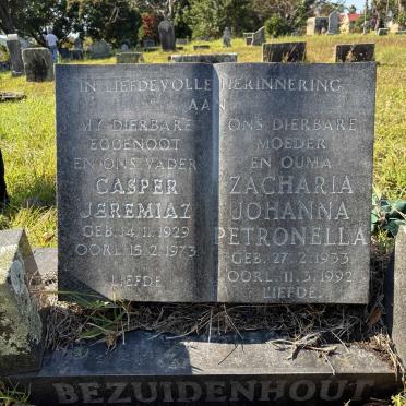 BEZUIDENHOUT Casper Jeremiaz 1929-1973 & Zacharia Johanna Petronella 1933-1992