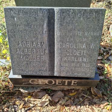 CLOETE Adriaan Albertus Moller 1915-1989 & Carolina W. 1920-2012