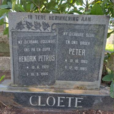 CLOETE Hendrik Petrus 1920-1966 :: CLOETE Peter 1960-1985