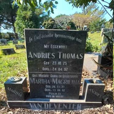 DEVENTER Andries Thomas, van 1925-1992 & Martha Magrietha 1921-2002