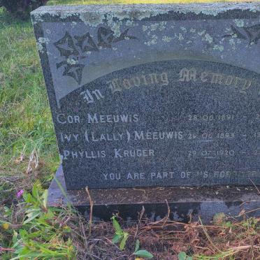 MEEUWIS Cor. 1891-1957 :: MEEUWIS Ivy 1893-1965 :: KRUGER Phyllis 1920-1994