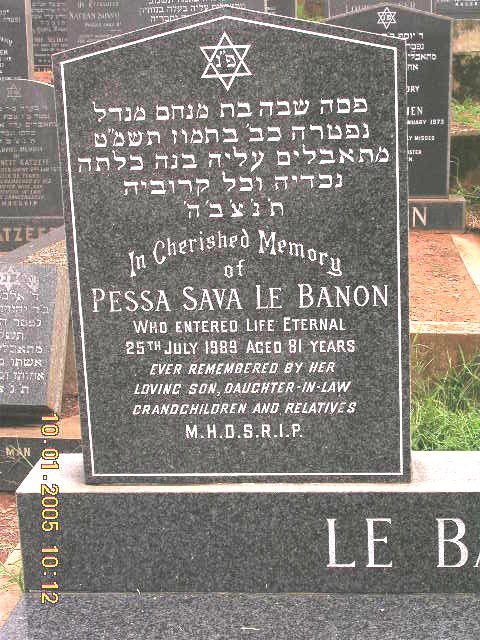 BANON Pessa Sava, le -1989