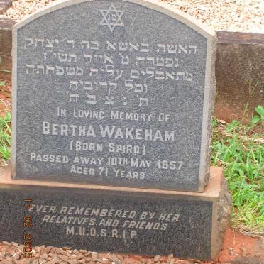 WAKEHAM Bertha nee SPIRO -1957