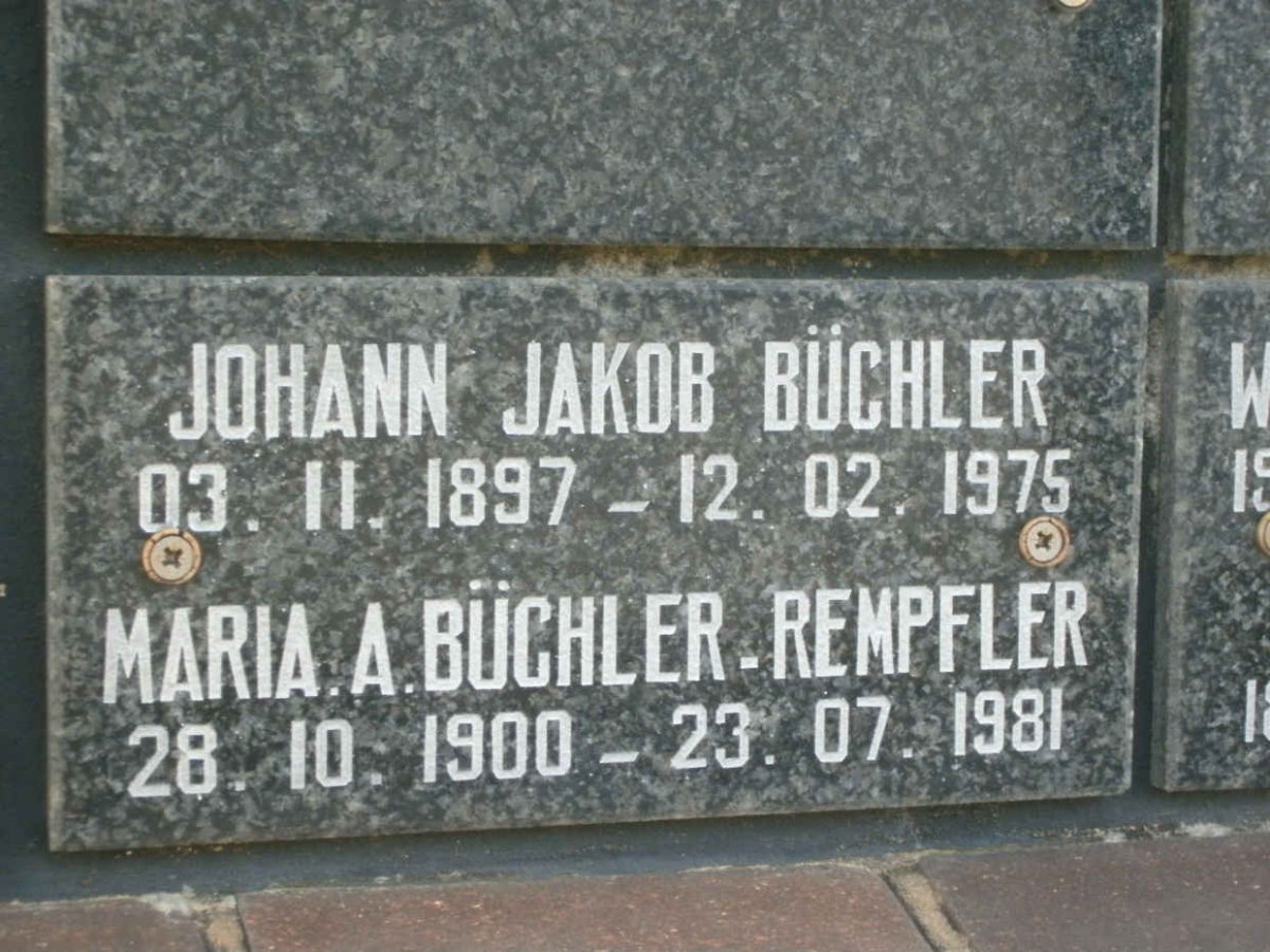 BÜCHLER Johann Jakob 1897-1975 &amp; Maria A. REMPFLER 1900-1981