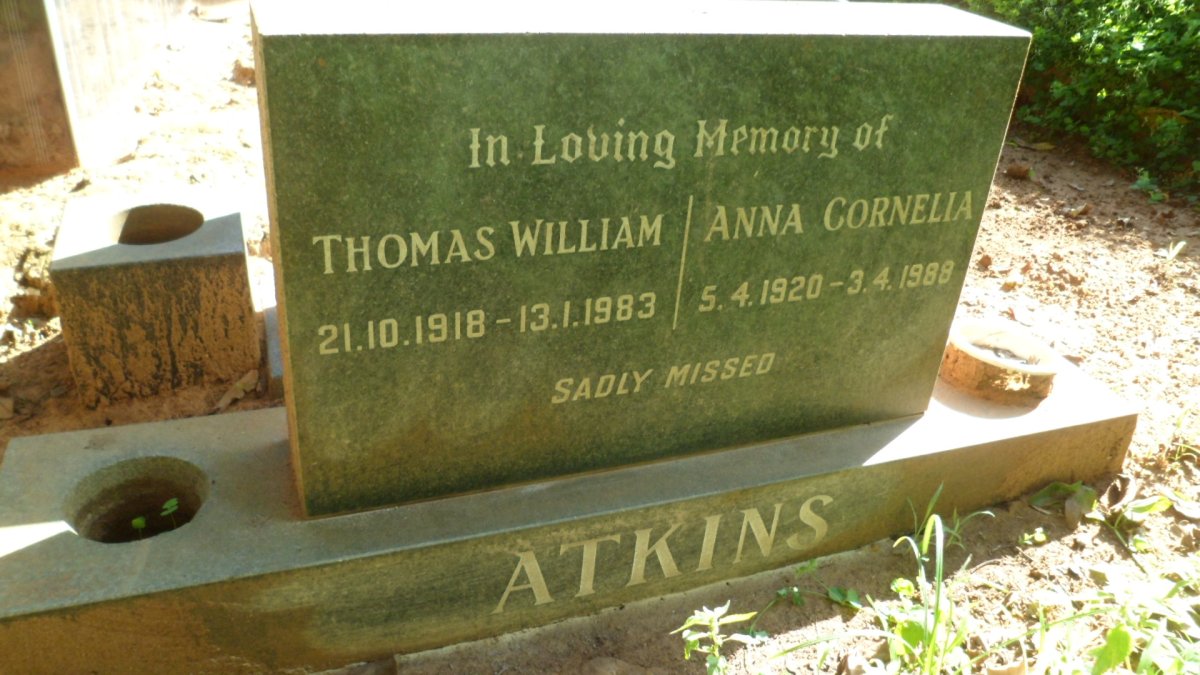 ATKINS Thomas William 1918-1983 &amp; Anna Cornelia 1920-1988