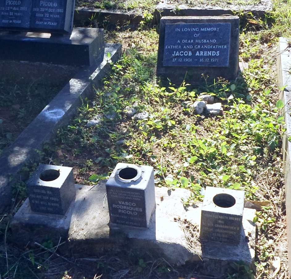ARENDS Jacob 1901-1971 &amp; Susan Elizabeth 1916-2008 :: PICOLO Vasco Rodriques 1939-2013