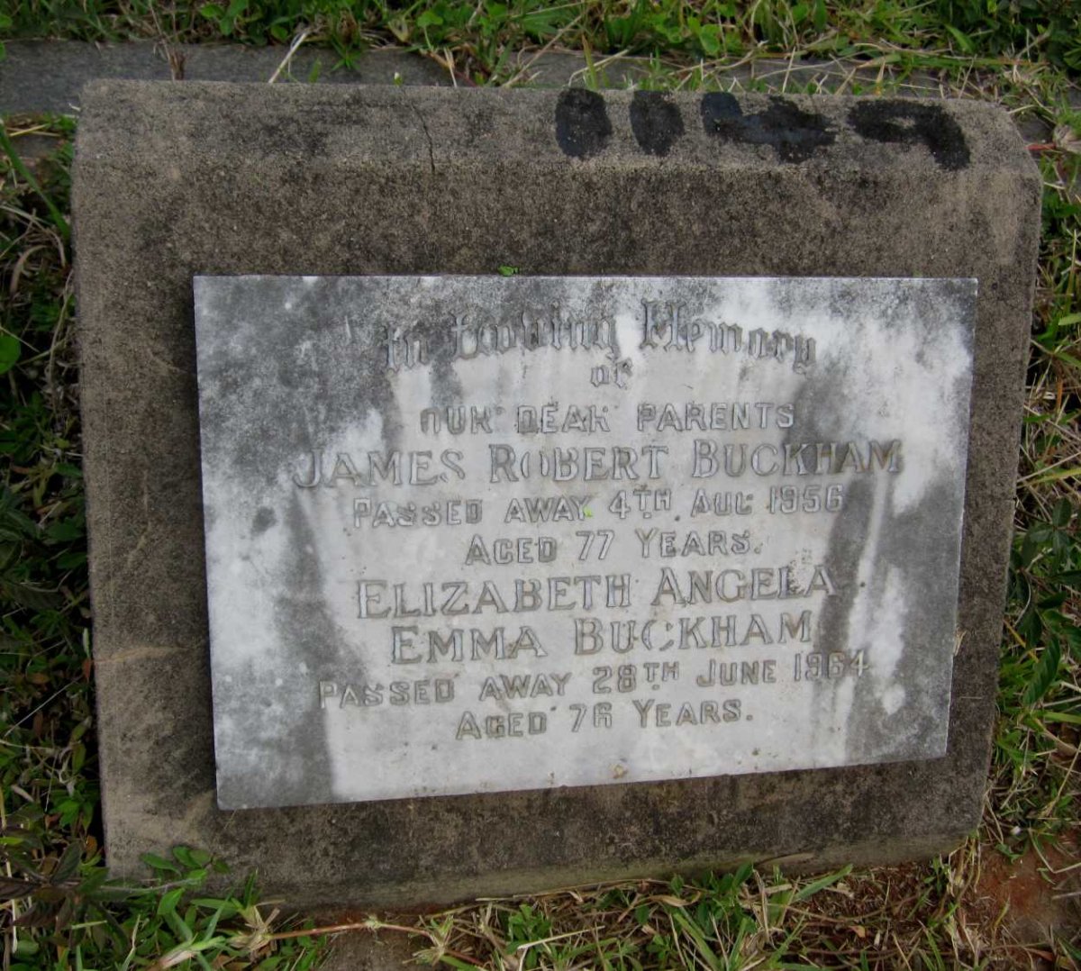 BUCKHAM James Robert -1956 &amp; Elizabeth Angela Emma -1964
