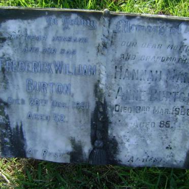 BURTON Frederick William -1951 &amp; Hanna Mary Anne -1988