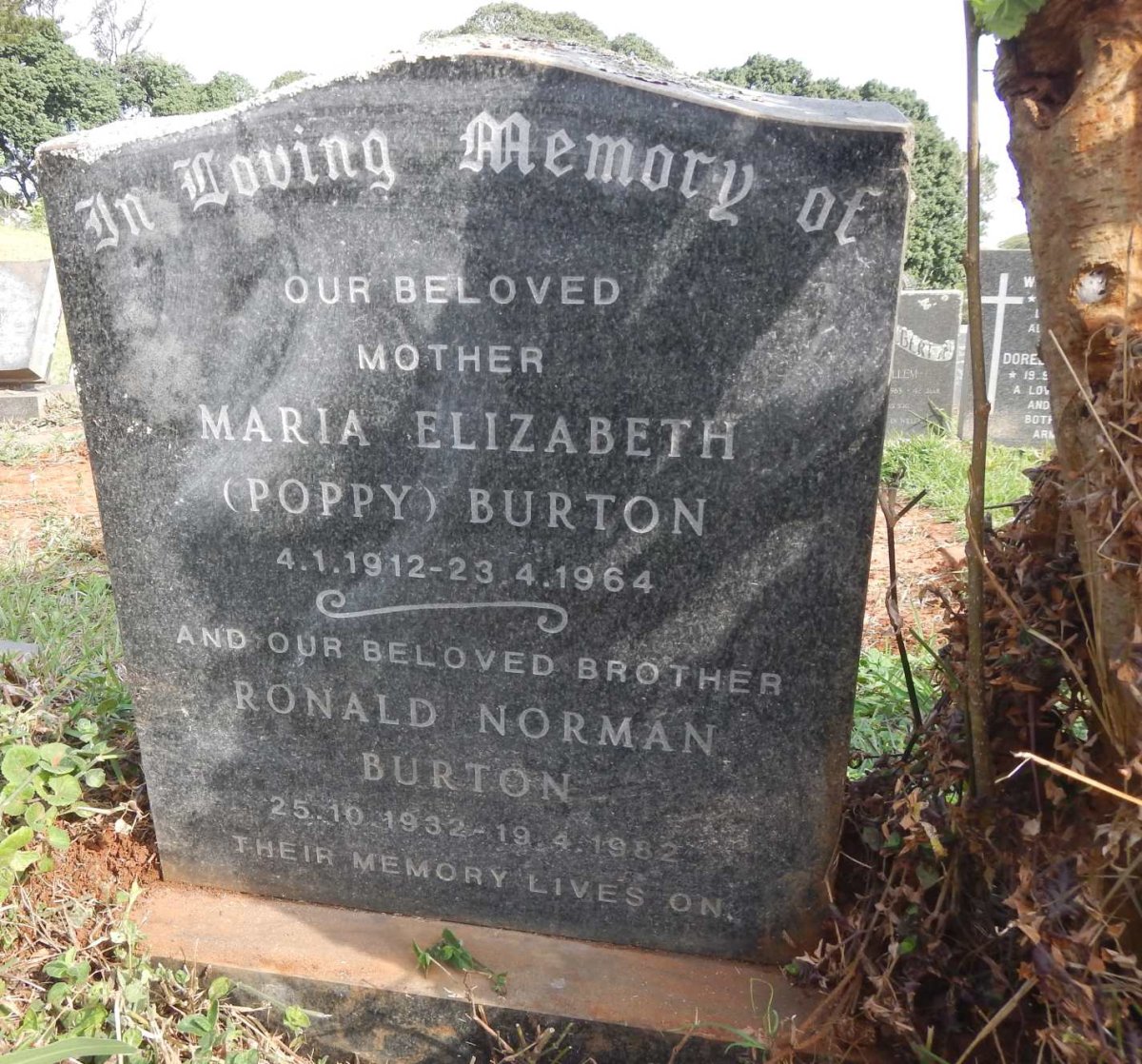 BURTON Maria Elizabeth 1912-1964 :: BURTON Ronald Norman 1932-1982