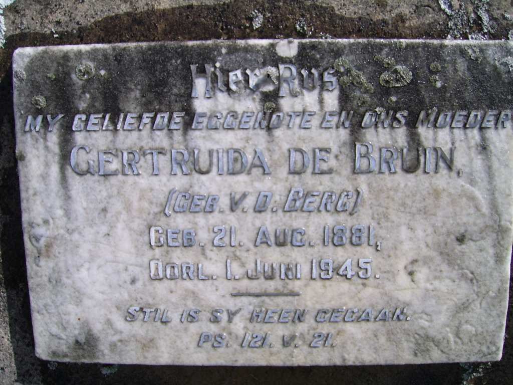 BRUIN Gertruida, de nee V.D. BERG 1881-1945