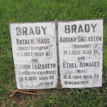BRADY Adrian Granston -1956 &amp; Ethel Homagee -1964 :: BRADY Natalie Maud -1957 :: BRADY Marion Elizabeth -1990