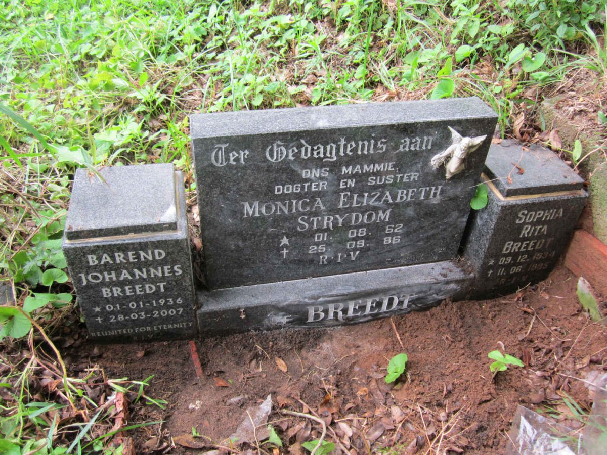 BREEDT Barend Johannes 1936-2007 &amp; Sophia Rita 1934-1995 :: STRYDOM Monica Elizabeth 1962-1986