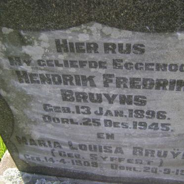BRUYNS Hendrik Fredrik 1896-1945 &amp; Maria Louisa SYFFERT 1909-1975 