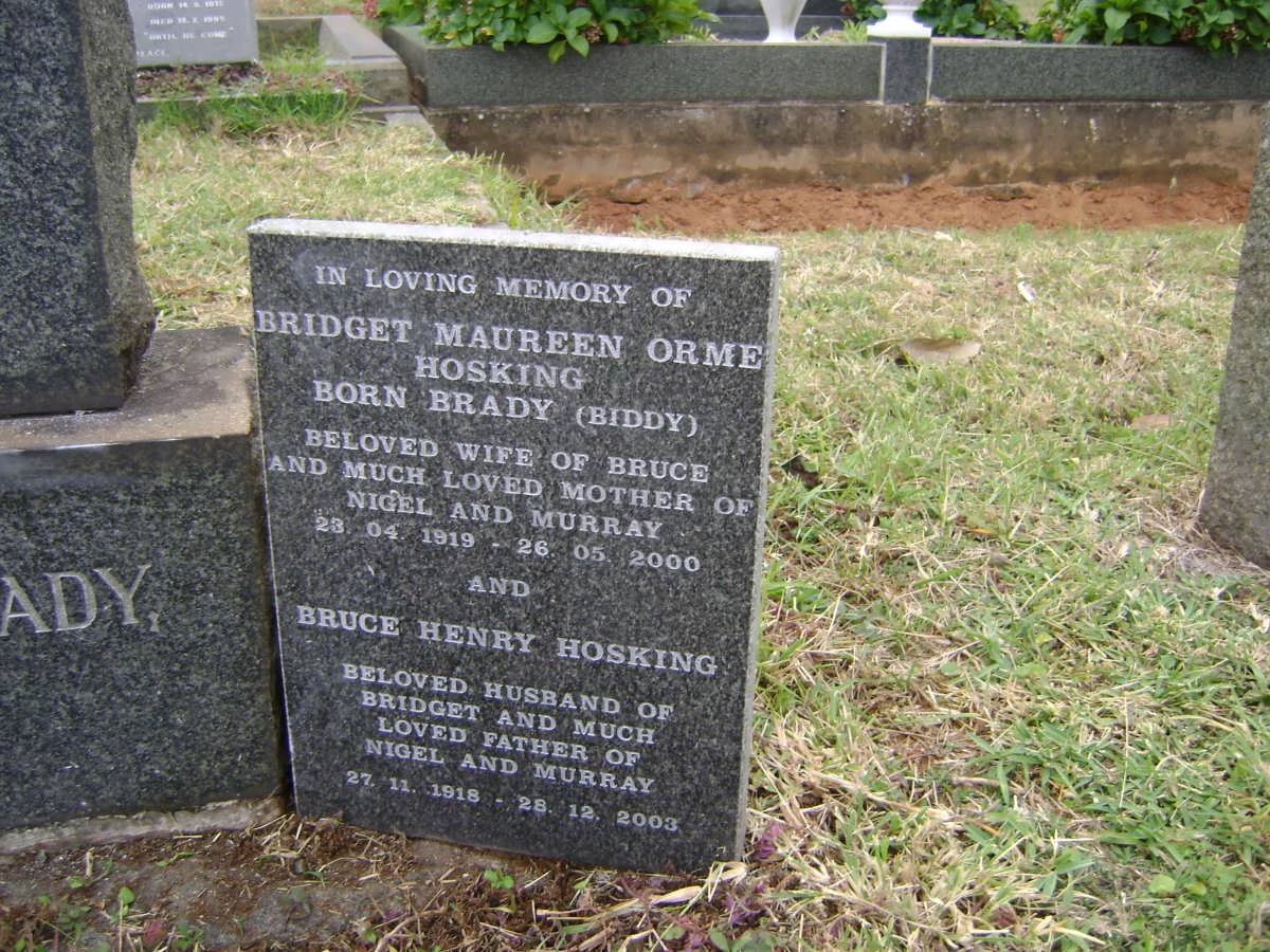HOSKING Bruce Henry 1918-2003 &amp; Bridget Maureen Orme BRADY 1919-2000