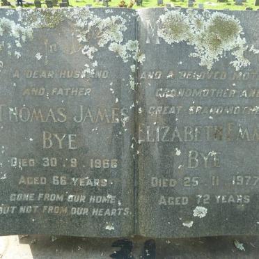 BYE Thomas James -1966 &amp; Elizabeth Emma -1977
