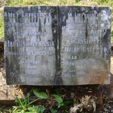 BARNARD Christian Johan 1887-1954 &amp; Martha DU PLESSIS -1946