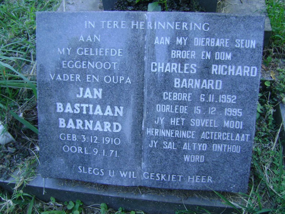 BARNARD Jan Bastiaan 1910-1971 :: BARNARD Charles Richard 1952-1995