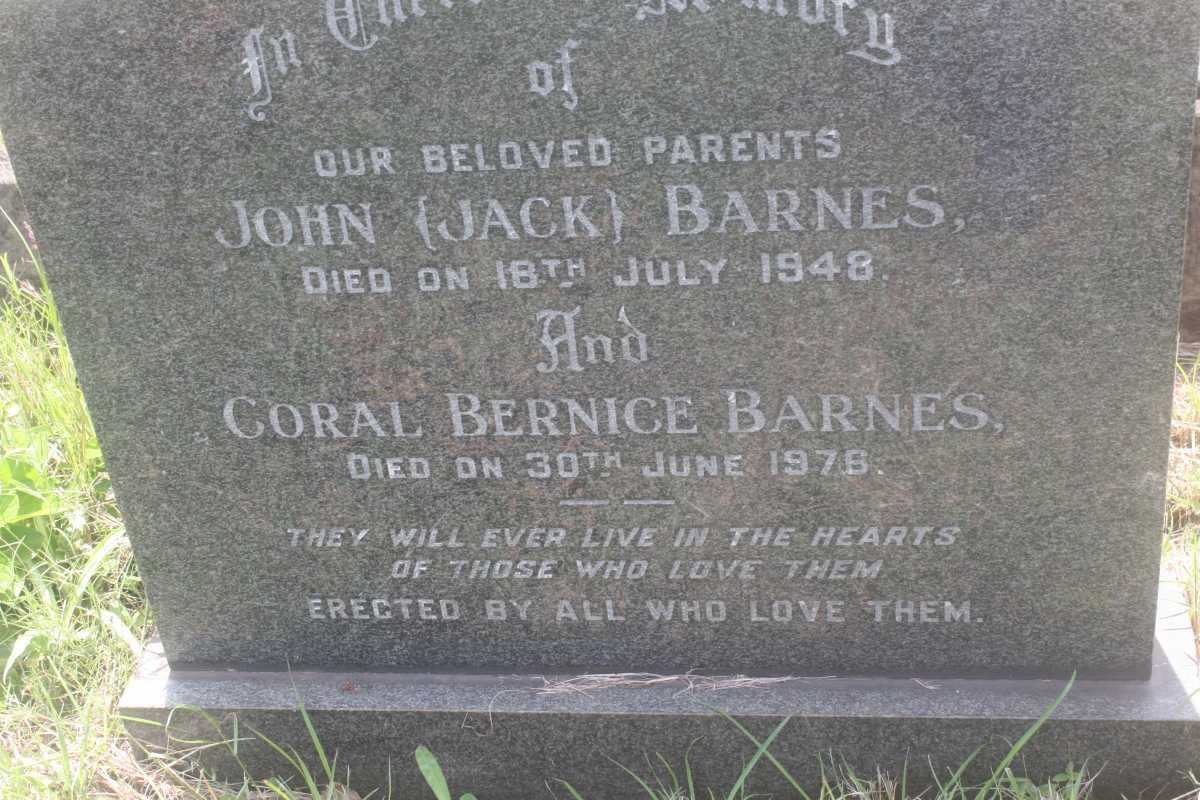 BARNES John -1948 &amp; Coral Bernice -1976