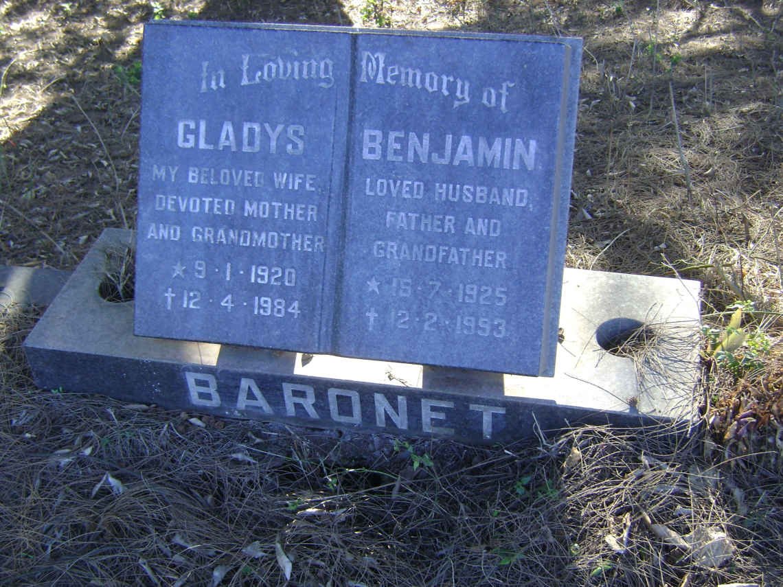 BARONET Benjamin 1925-1993 &amp; Gladys 1920-1984