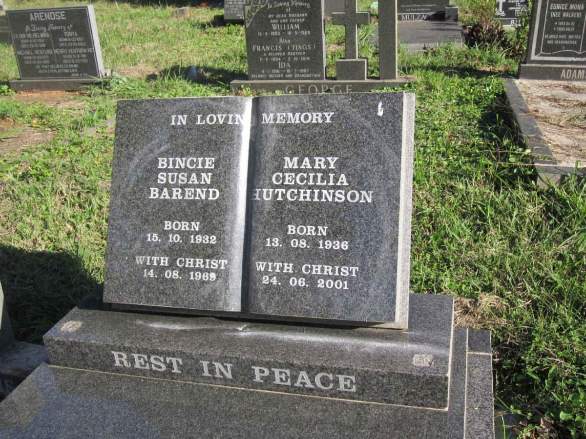 BAREND Bincie Susan 1932-1969 :: HUTCHINSON Mary Cecilia 1936-2001