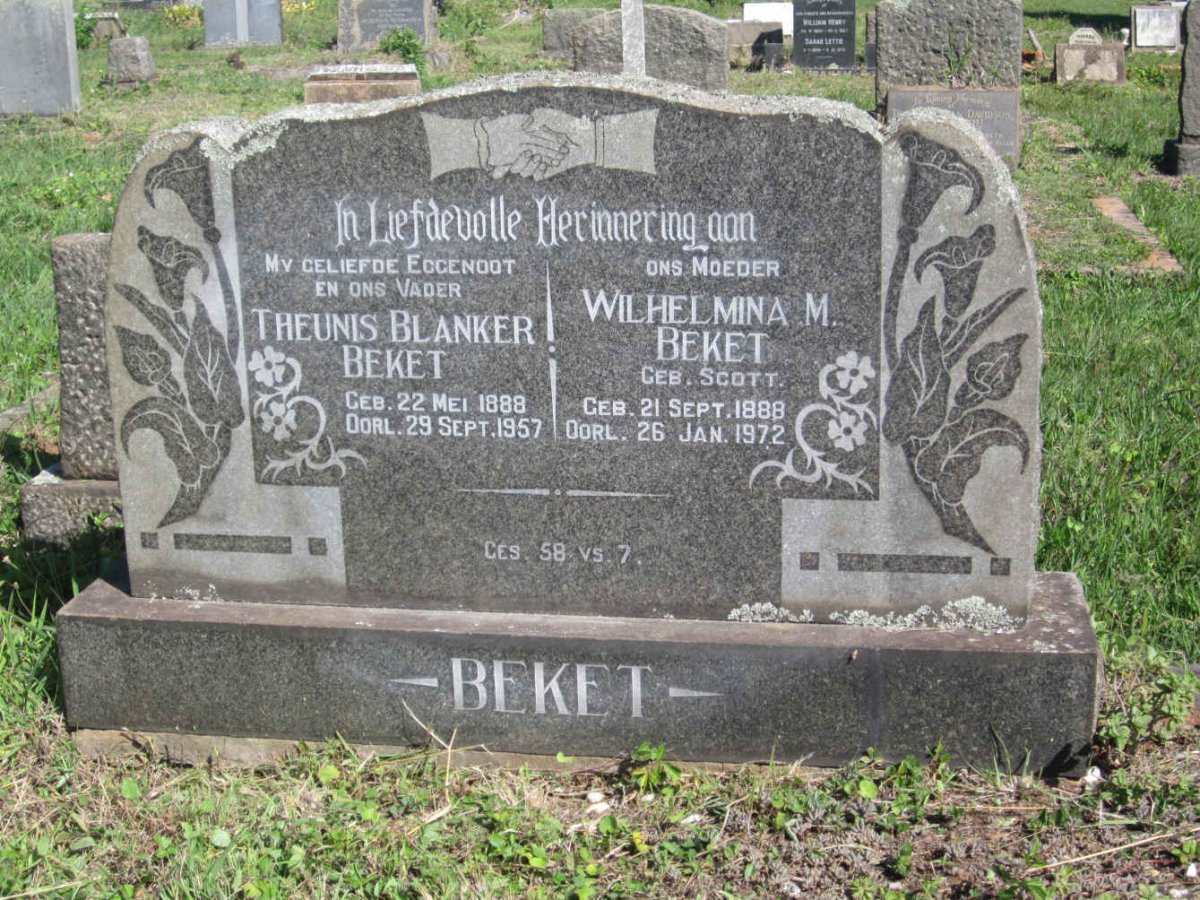 BEKET Theunis Blanker 1888-1957 &amp; Wilhelmina M. SCOTT 1888-1972