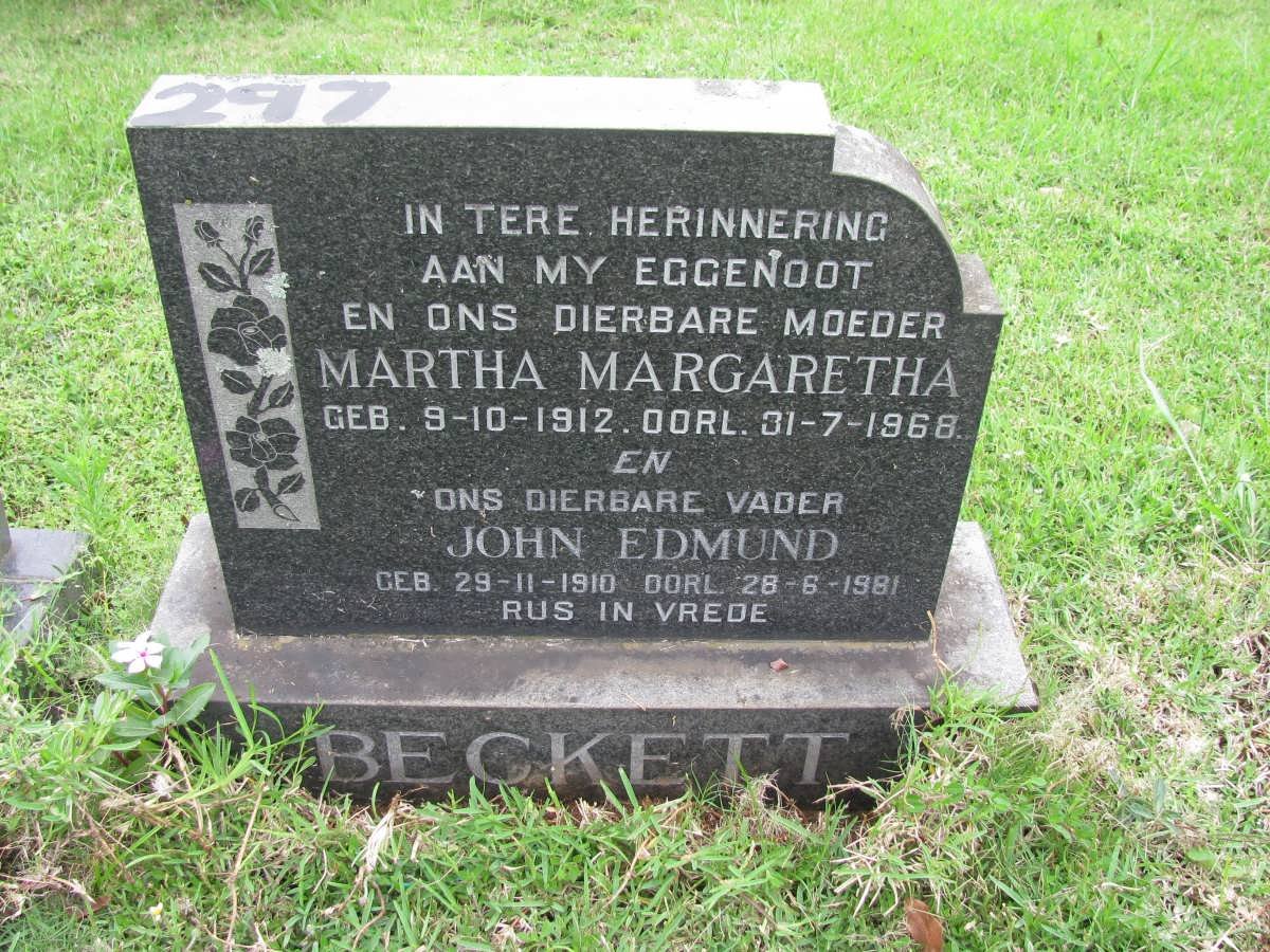 BECKETT John Edmund 1910-1981 &amp; Martha Margaretha 1912-1968