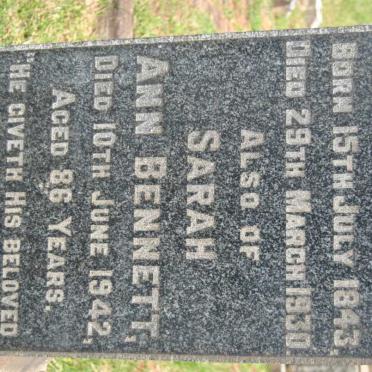 BENNETT Meyrick 1843-1930 &amp; Sarah Ann -1942