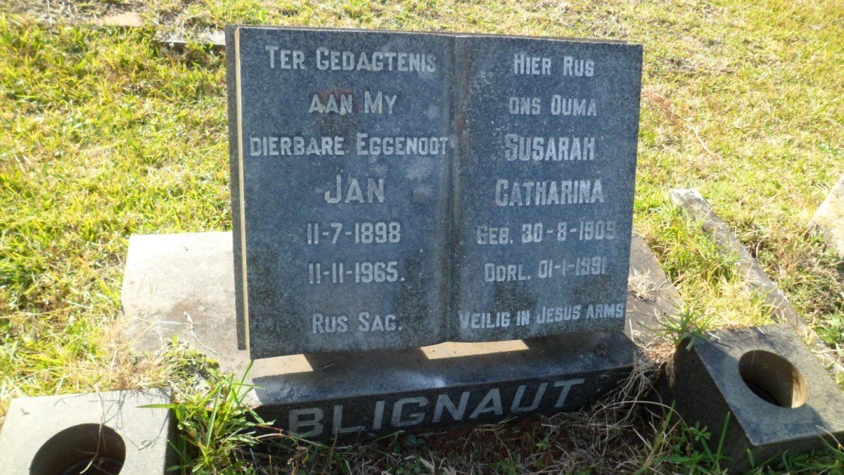 BLIGNAUT Jan 1898-1965 &amp; Susarah Catharina 1909-1991
