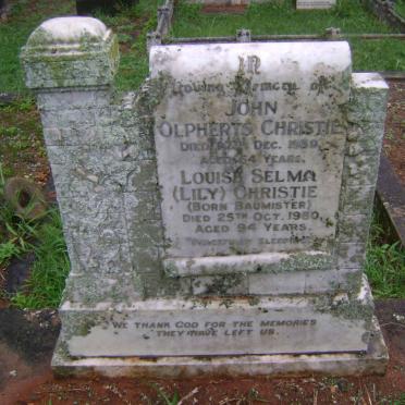 CHRISTIE John Olpherts -1939 &amp; Louise Selma BAUMISTER -1960