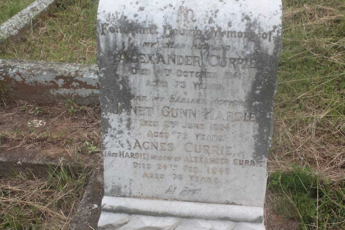 CURRIE Alexander -1941 &amp; Agnes HARDIE -1949:: HARDIE Janet Gunn -1924